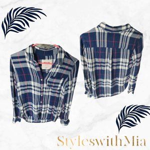 Mossimo Plaid Blue and Red Button Up (high low)